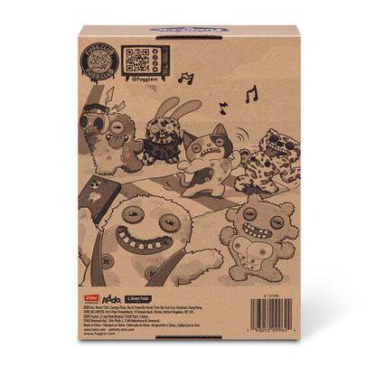 Cardboard box with cartoon character illustrations on a white background
