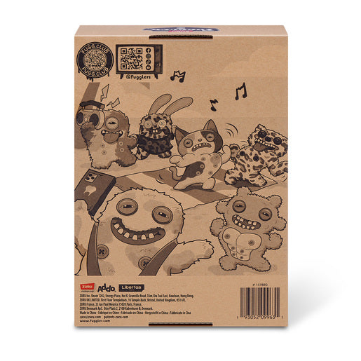 Cardboard box with cartoon animal characters on a white background