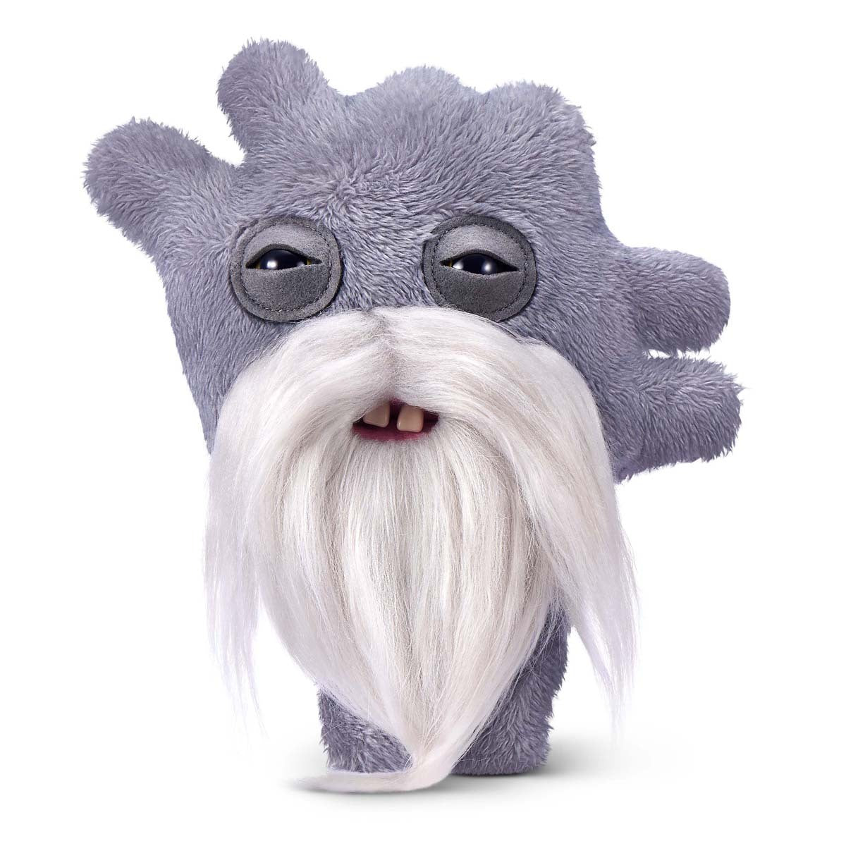 Fuggler Old Fogies Captain Cardiac plush, a grey heart-shaped monster toy with a long white beard and human-like teeth.