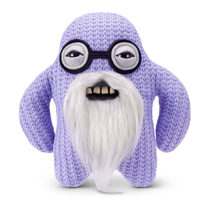 Fuggler Old Fogies Mr Needles plush, a purple knitted monster toy with glasses and a white beard.