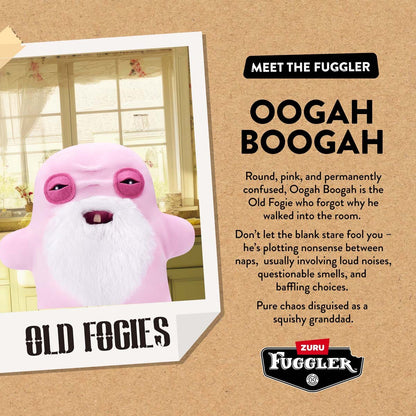 Advertisement for Oogah Boogah toy with text and branding on a cardboard background