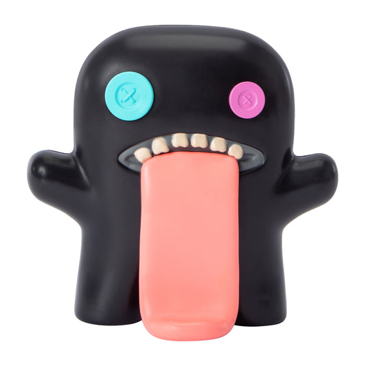 Fuggler Oogah Boogah 4.5-inch figure in Midnight black, featuring mismatched purple and blue button eyes and a giant pink tongue.
