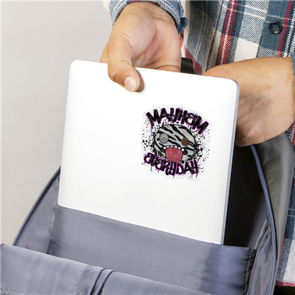 Officially licensed Fuggler single decal by Roomscapes featuring a zebra-striped monster with the text Mayhem Everyday.