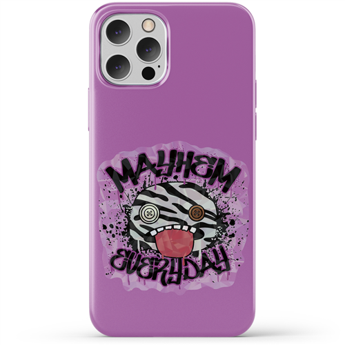 Purple phone case with a Fuggler design and text on a white background