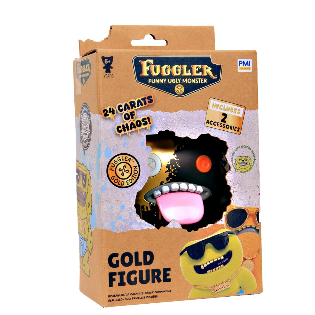 Fuggler Series 3 Gold Edition Oogah Boogah 4.5-inch figure in black and dripping gold spray paint style with a gold spray can accessory.