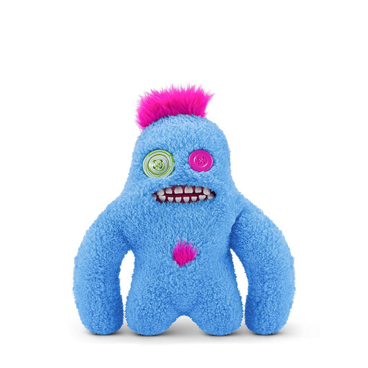 Hairy Fuggs Sasquoosh Fuggler plush with vibrant blue fur and pink tuft