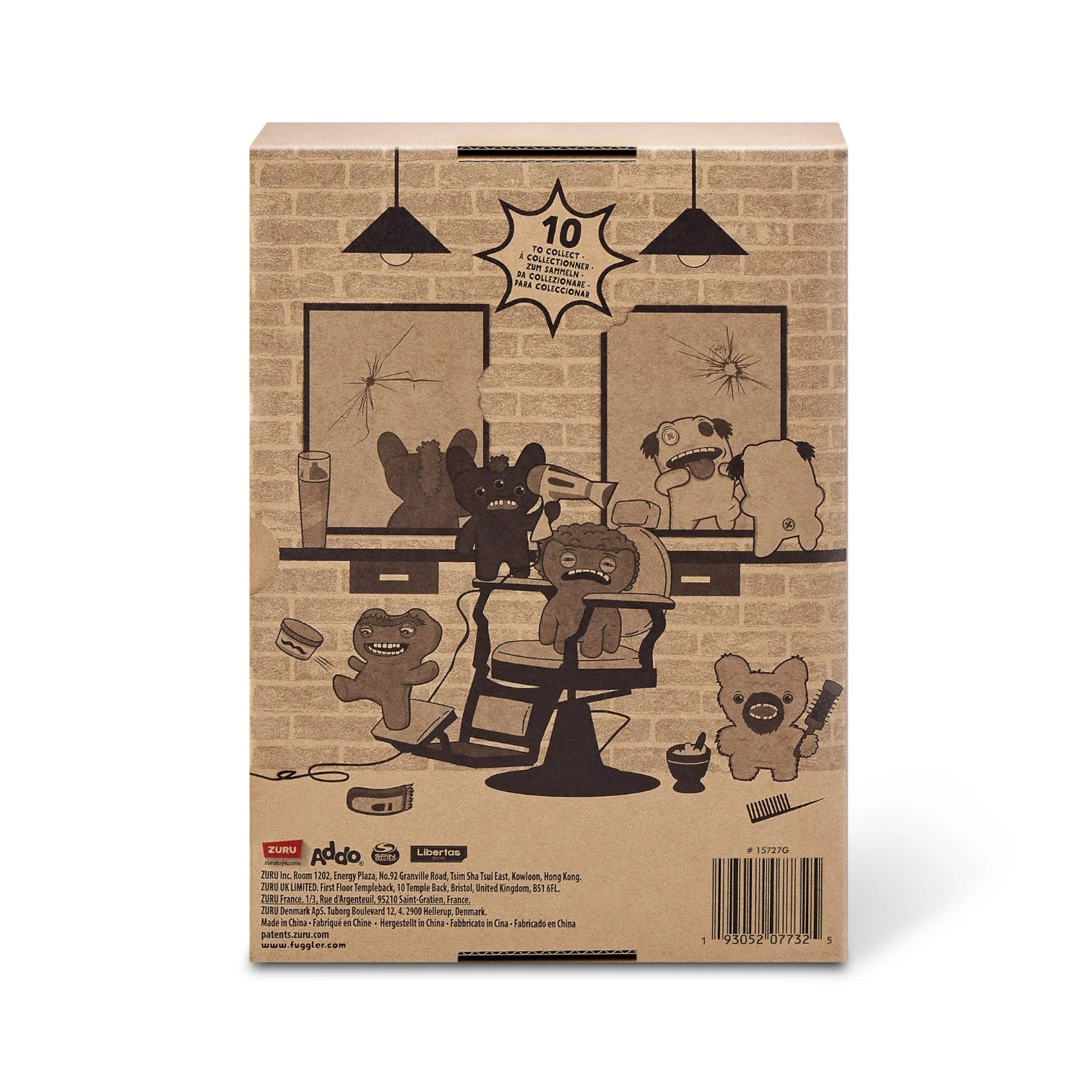 Hairy Fuggs Screech Fuggler plush with tan fur and quirky beard back of packaging