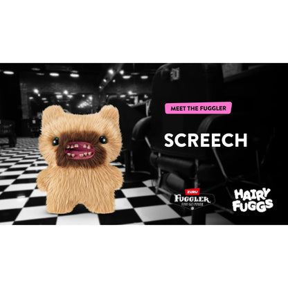 Hairy Fuggs Screech Fuggler plush with tan fur and quirky beard marketing