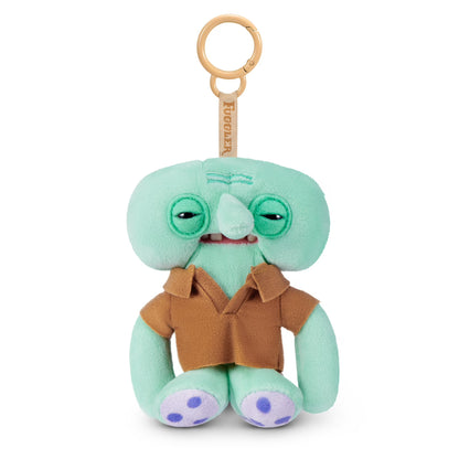 Fuggler SpongeBob SquarePants Squidward 5-inch plush keyring featuring a funny ugly monster face with human-like teeth, a teal plush body, a brown shirt, and a sturdy bag clip.