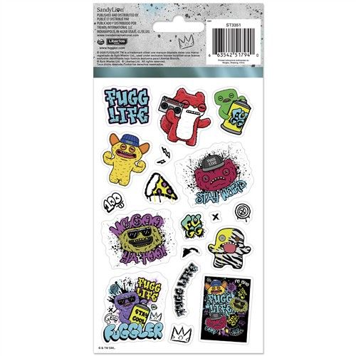 Packaged stickers with colorful designs on a white background