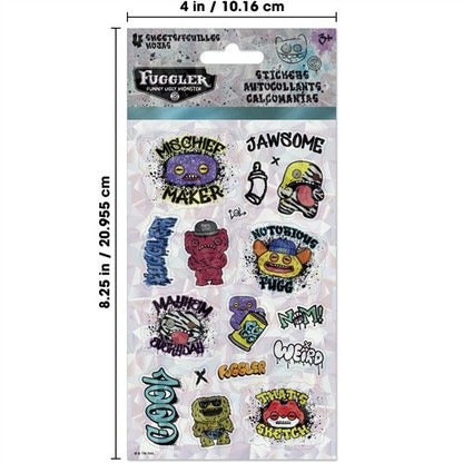 Sheet of stickers with various designs on a clear backing, branded 'Fuggler'.