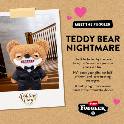 Meet the Fuggler bio card for Fuggler Wedding Fuggs Teddy Bear Nightmare groom in tuxedo.