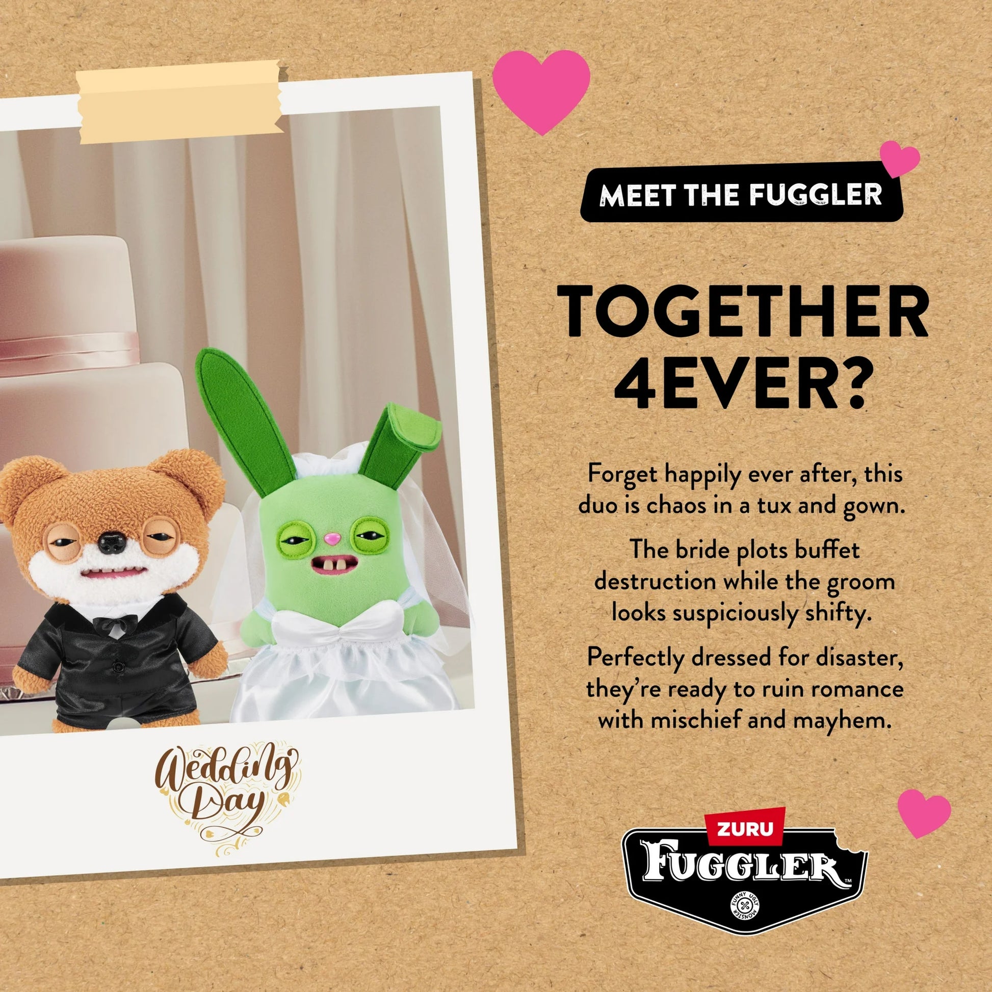 Meet the Fugglers card with bio for the Fuggler Wedding Fuggs 2-Pack featuring green Rabid Rabbit bride and Teddy Bear Nightmare groom.