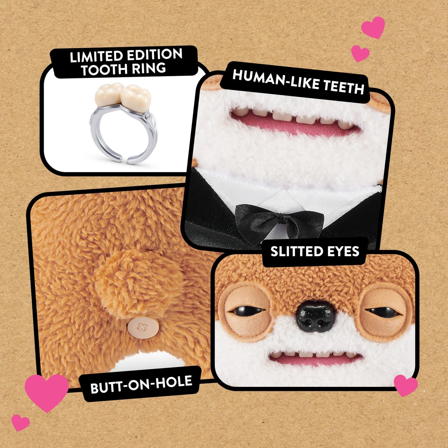 Close up of features for Fuggler Wedding Fuggs Teddy Bear Nightmare groom in tuxedo.