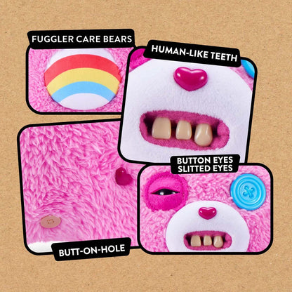Close up of features of Fuggler x Care Bears Cheer Bear plush