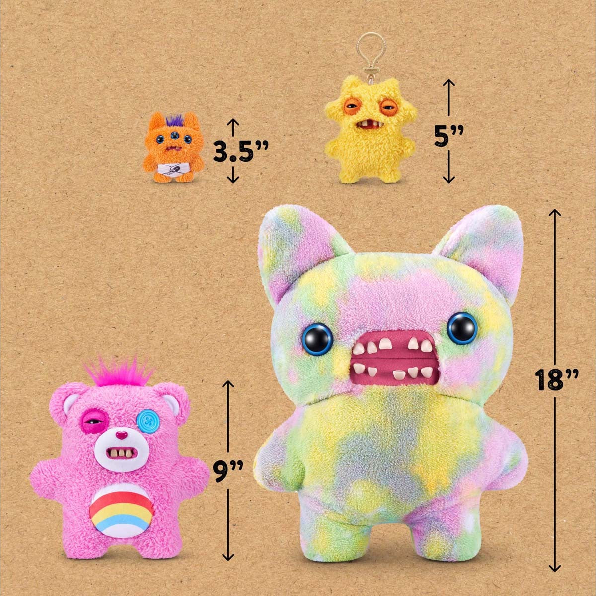 Size comparison chart for Fuggler x Care Bears Cheer Bear plush