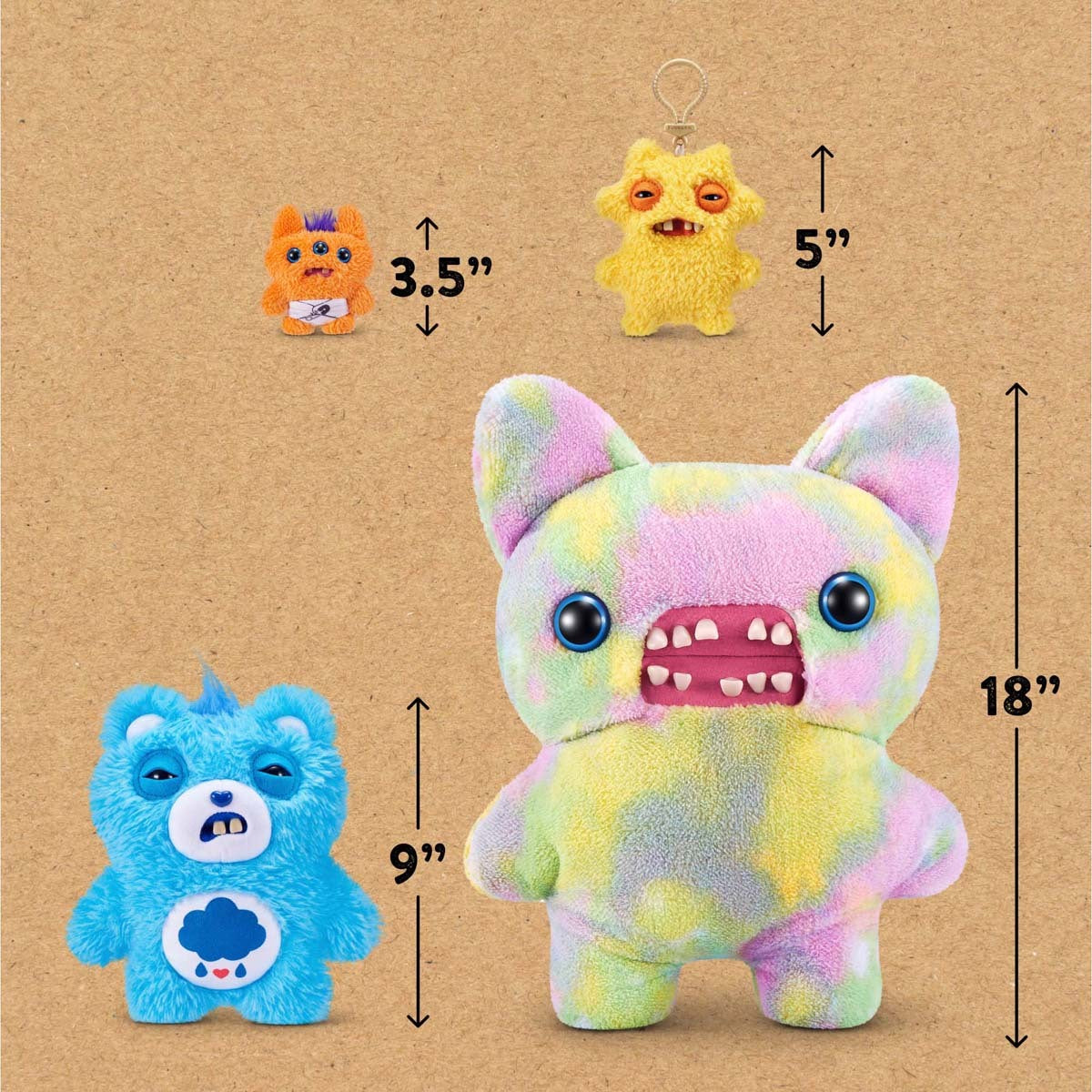 Size comparison chart for Fuggler x Care Bears Grumpy Bear plush