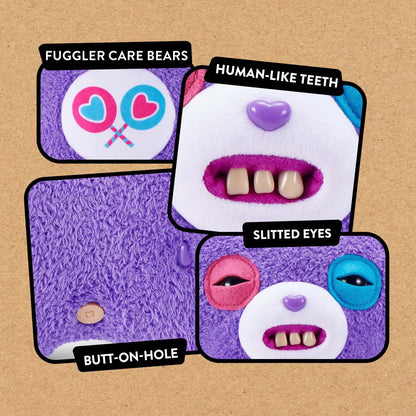Close up of features of the Fuggler x Care Bears Share Bear plush