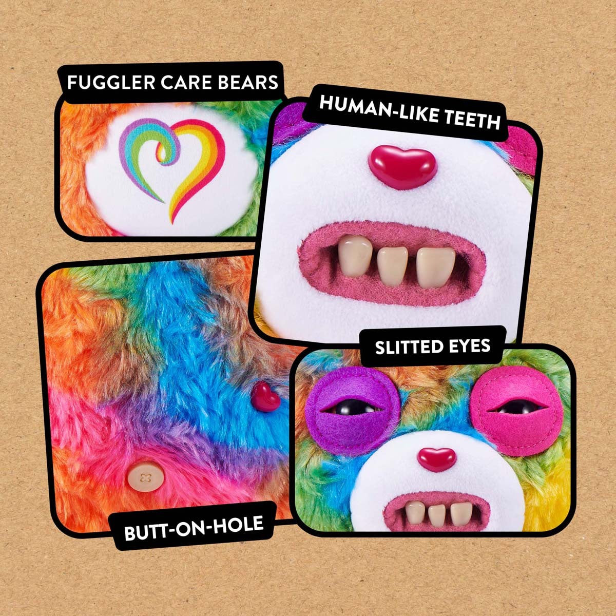 Close up of features for Fuggler x Care Bears Togetherness Bear plush