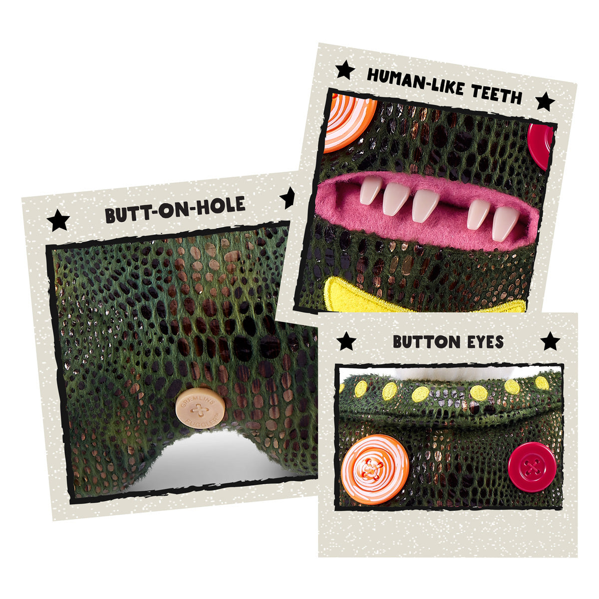 Three card-style illustrations with text and graphic designs on a white background