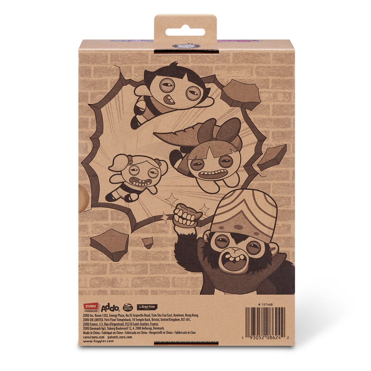 Back of display box for Fuggler x Powerpuff Girls Bubbles plush