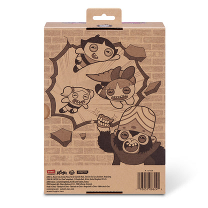 Back of display box for Fuggler x Powerpuff Girls Bubbles plush