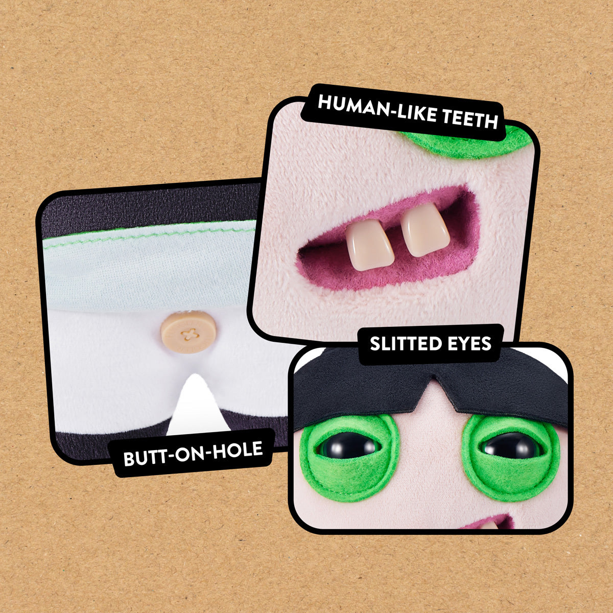 Close up of features for Fuggler x Powerpuff Girls Buttercup plush