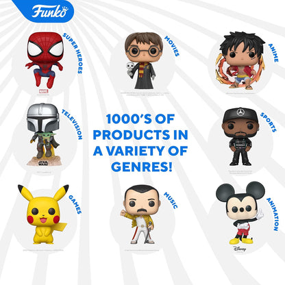 Funko product display with various characters and genres on a white background