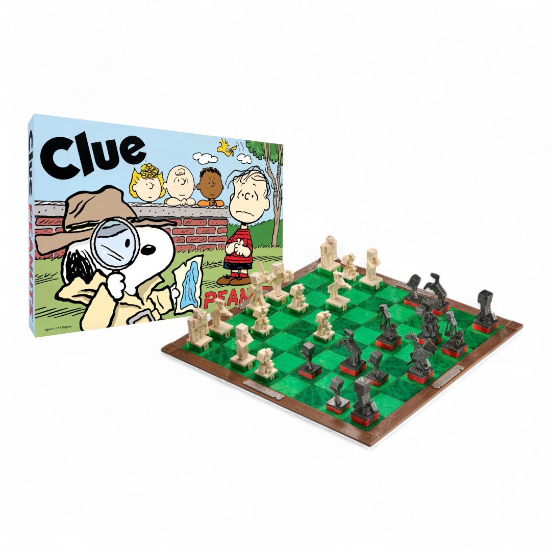 Clue game set with Peanuts characters on a white background