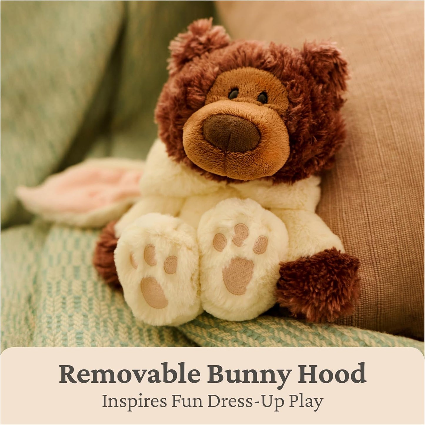 GUND Philbin 7-inch chocolate-brown teddy bear wearing a cream-colored bunny costume with floppy ears