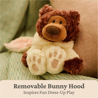 GUND Philbin 7-inch chocolate-brown teddy bear wearing a cream-colored bunny costume with floppy ears
