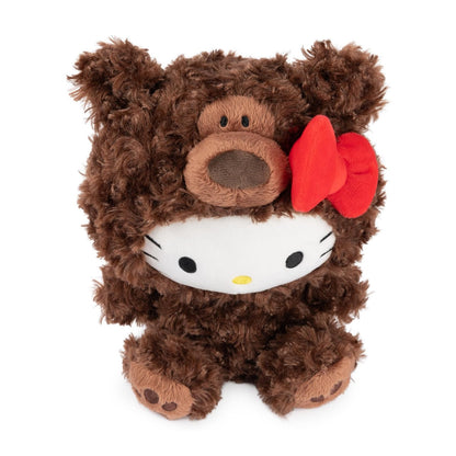GUND Sanrio Hello Kitty Philbin 10-inch plush featuring Hello Kitty wearing a soft chocolate-brown teddy bear suit with a red bow