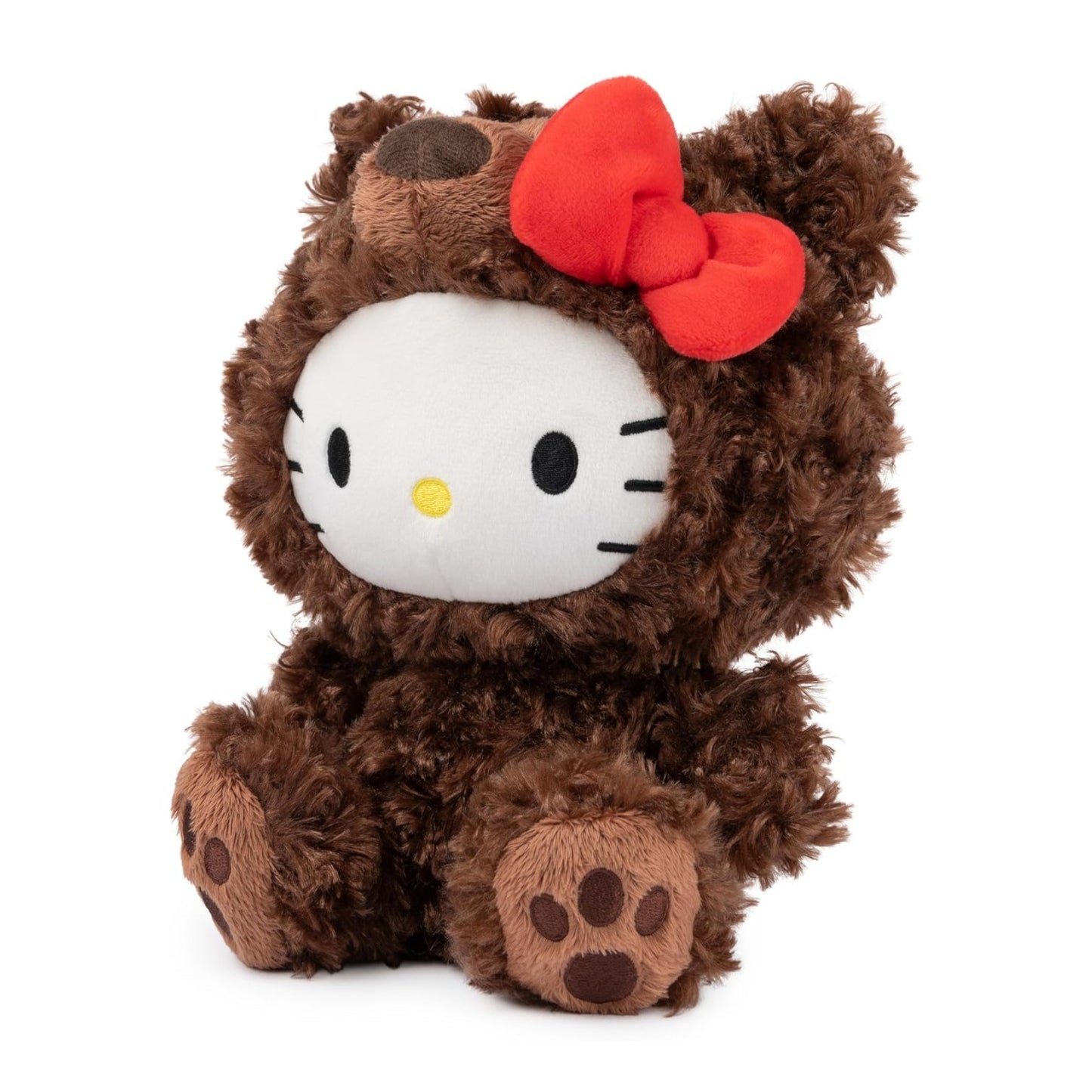 GUND Sanrio Hello Kitty Philbin 10-inch plush featuring Hello Kitty wearing a soft chocolate-brown teddy bear suit with a red bow