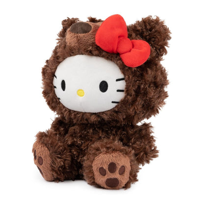 GUND Sanrio Hello Kitty Philbin 10-inch plush featuring Hello Kitty wearing a soft chocolate-brown teddy bear suit with a red bow
