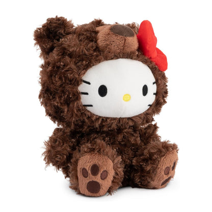 GUND Sanrio Hello Kitty Philbin 10-inch plush featuring Hello Kitty wearing a soft chocolate-brown teddy bear suit with a red bow