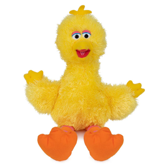 GUND Sesame Street Big Bird 14-inch plush, a shaggy yellow bird with orange and pink striped legs.