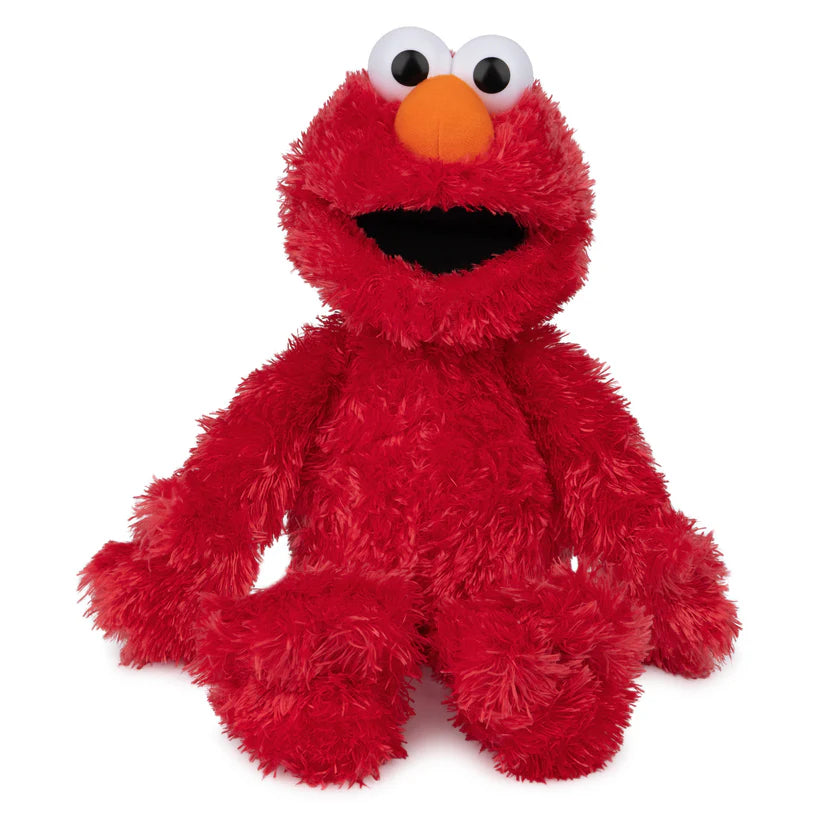 GUND Sesame Street Elmo 13-inch plush, a shaggy bright red monster with big eyes and a friendly smile.