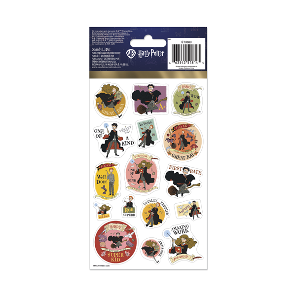 Pack of Harry Potter-themed stickers with various designs on a white background