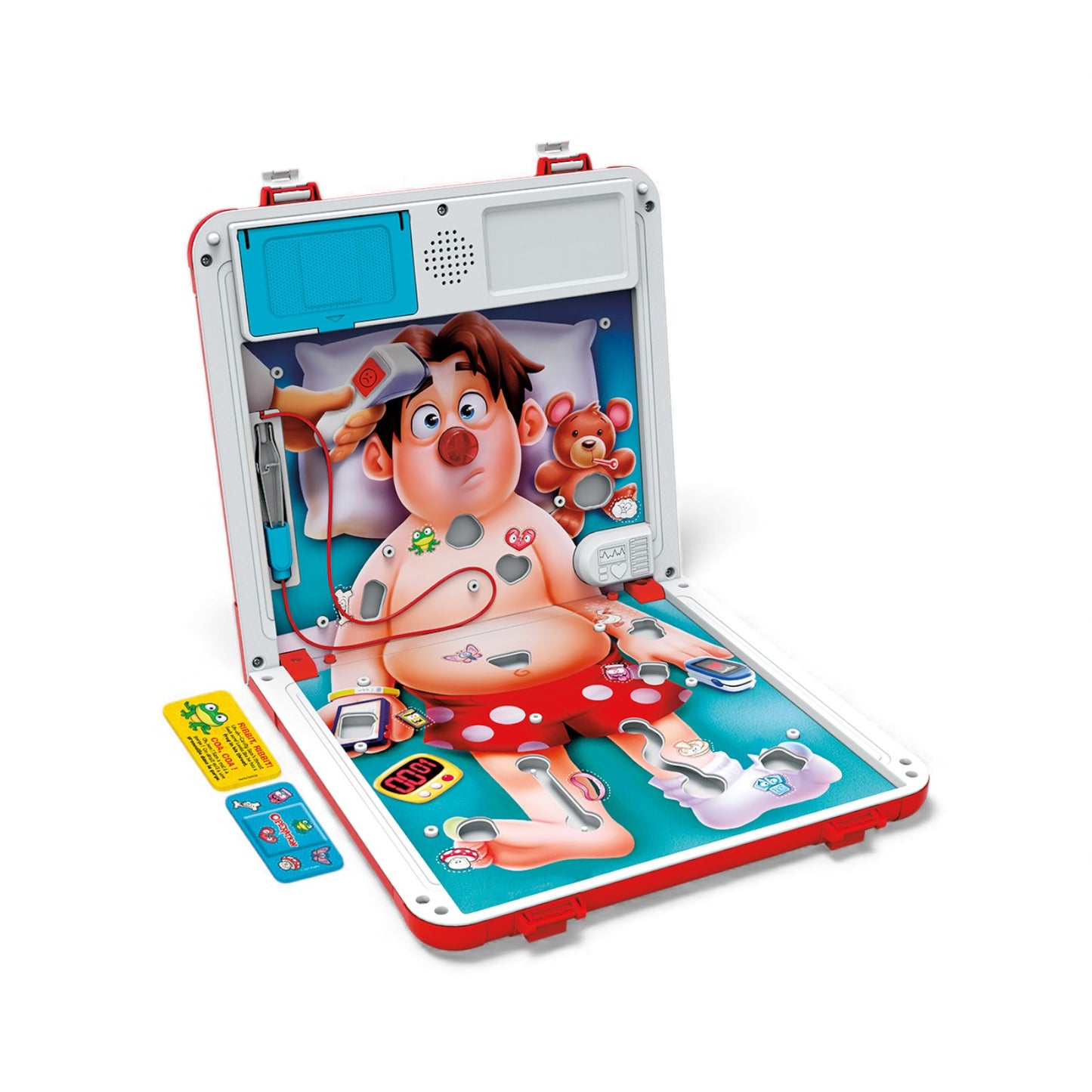 Hasbro's Operation game, bilingual edition, featuring Cavity Sam on the operating table and doctors playing in both Hospital and Emergency modes.