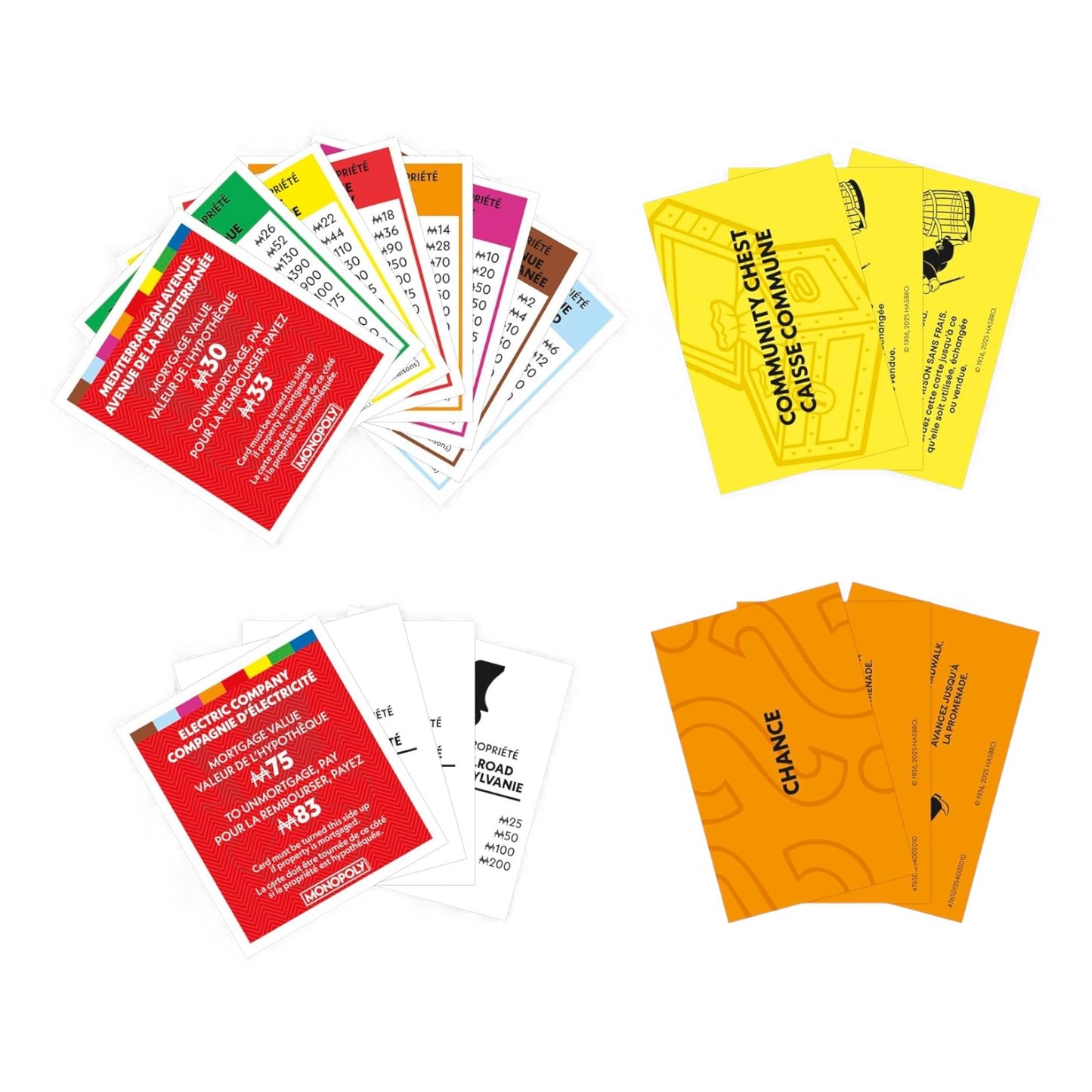 Chance and Community Chest cards for Monopoly Game Refresh Bilingual 2025