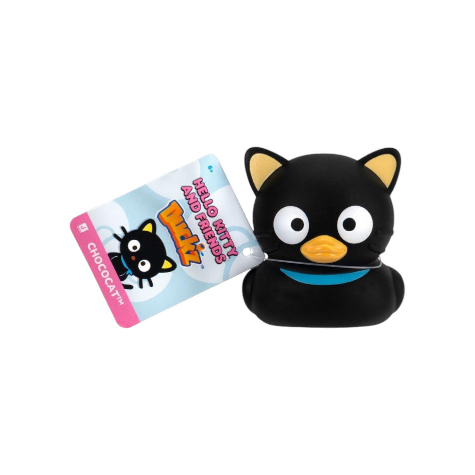 Hello Kitty and Friends Duckz Chococat 2-inch figure, a stylized black duck mashup with cat ears and blue collar.