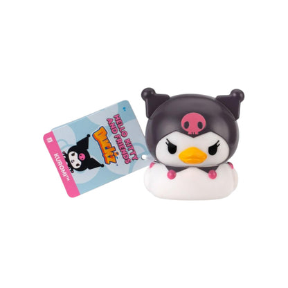 Hello Kitty and Friends Duckz Kuromi 2-inch figure, a stylized duck mashup wearing a black jester hat with pink skull.
