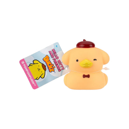 Hello Kitty and Friends Duckz Pompompurin 2-inch figure, a stylized yellow duck mashup wearing a brown beret.
