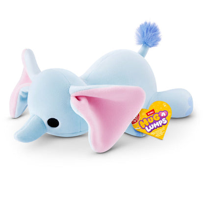 Elliot Elephant baby-size weighted plush toy by ZURU featuring a soft blue body and large pink-lined ears.