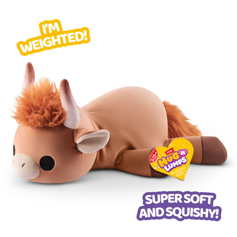 Holly the Highland Cow small weighted plush toy by ZURU featuring shaggy orange hair and soft tan fur.