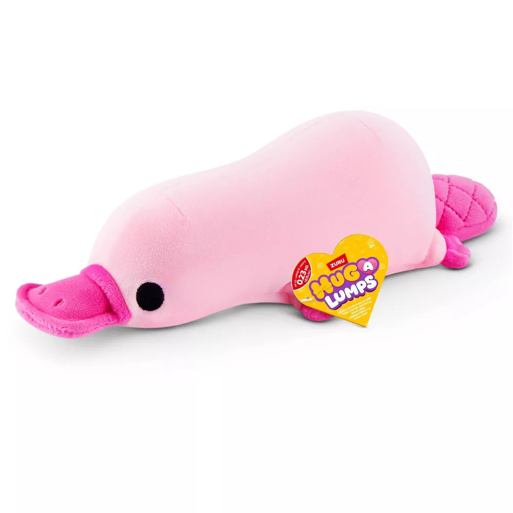 Perry the Platypus baby-size weighted plush toy by ZURU featuring a soft pink body and bright fuchsia bill.