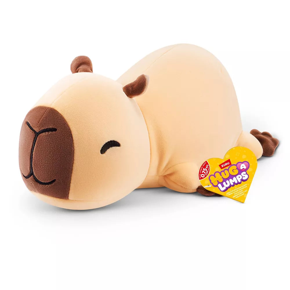Small Hug-A-Lumps Series 2 Capybara weighted plush toy by ZURU featuring a cute brown face and super-soft fabric.