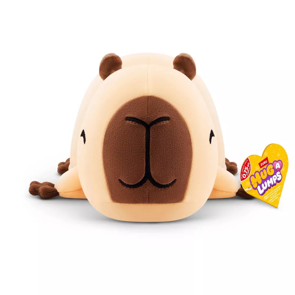Small Hug-A-Lumps Series 2 Capybara weighted plush toy by ZURU featuring a cute brown face and super-soft fabric.