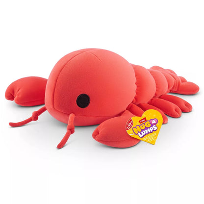 Small Hug-A-Lumps Series 2 Lobster weighted plush toy by ZURU featuring a bright red body and super-soft fabric.