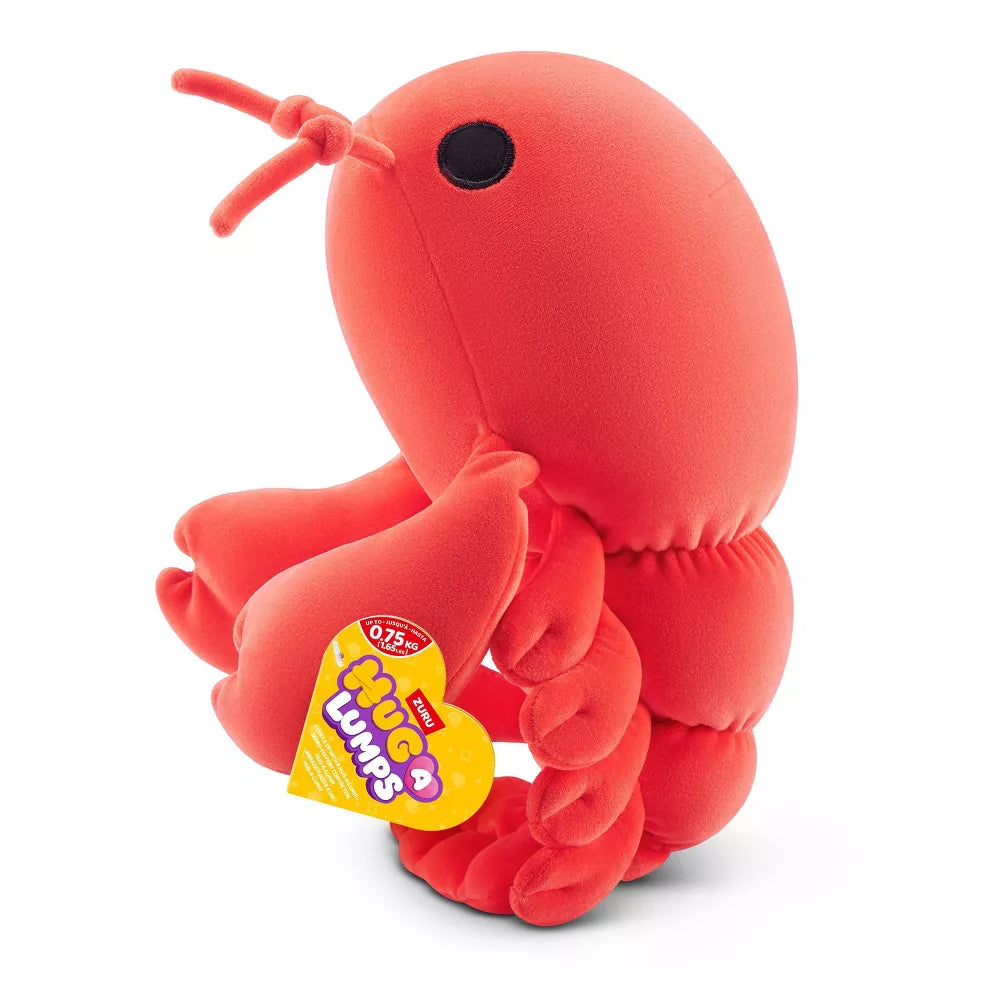 Small Hug-A-Lumps Series 2 Lobster weighted plush toy by ZURU featuring a bright red body and super-soft fabric.